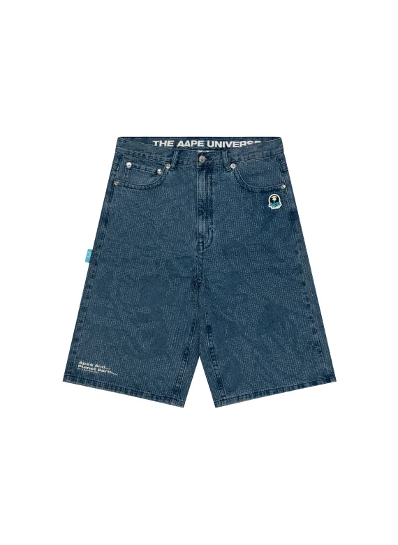 AAPE Moonface logo denim shorts