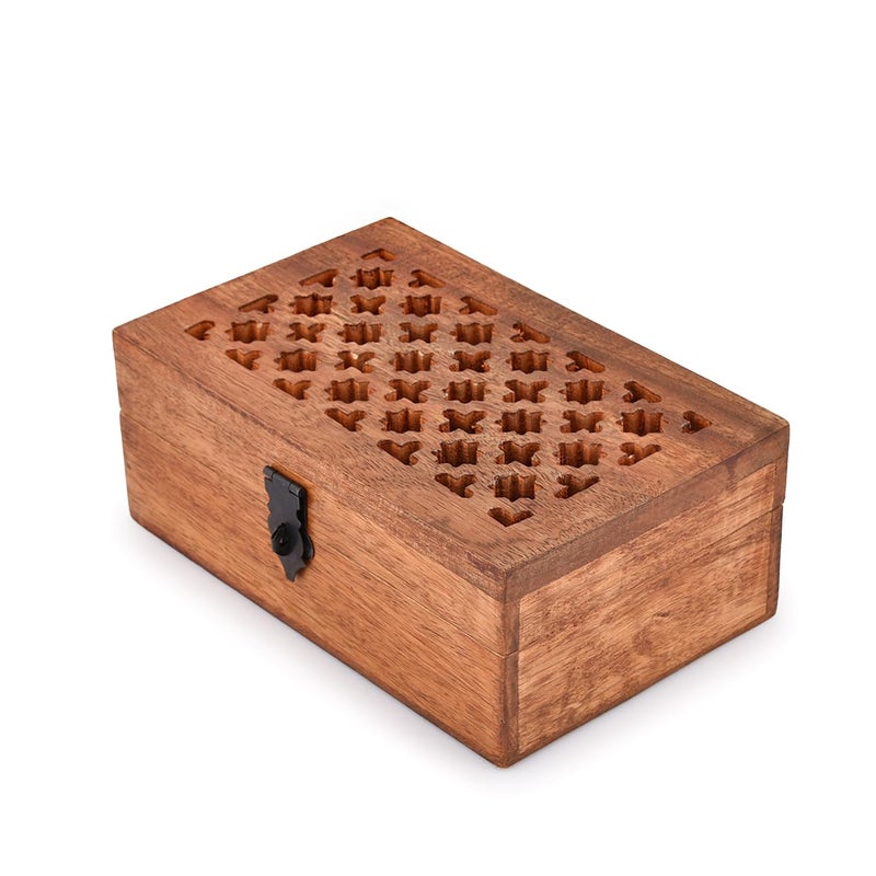 NIRMAN Mango Wood Decorative Wooden Box with Hinged Lid Wooden Storage Box, Decorative Bo xes With Lids (8" x 5" x 3") - Image 1
