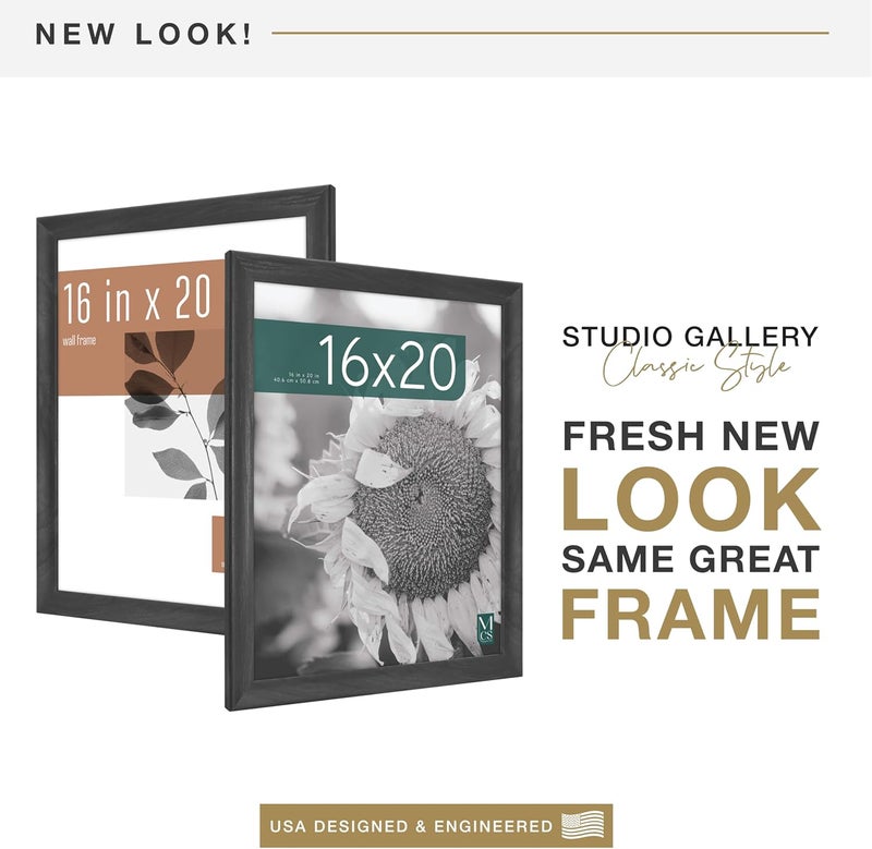 MCS Studio Gallery Classic 16x20 Poster Frame Black Woodgrain Engineered Wood, Vertical & Horizontal Wall Hanging Large Picture Frame for Photos, Posters & Art Prints (1-Pack) - Image 2