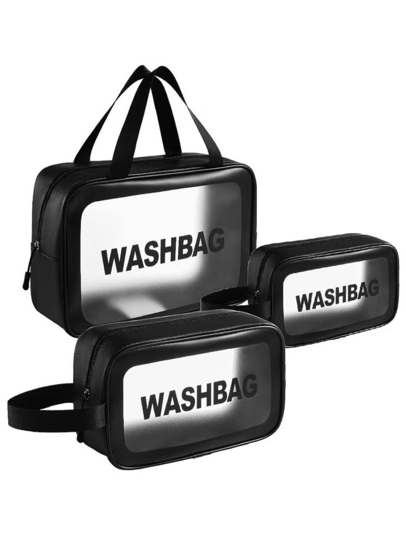 Clear Toiletry Bag 3 PCS , Makeup Cosmetic , Transparent Travel Wash for Women and Girls - Black