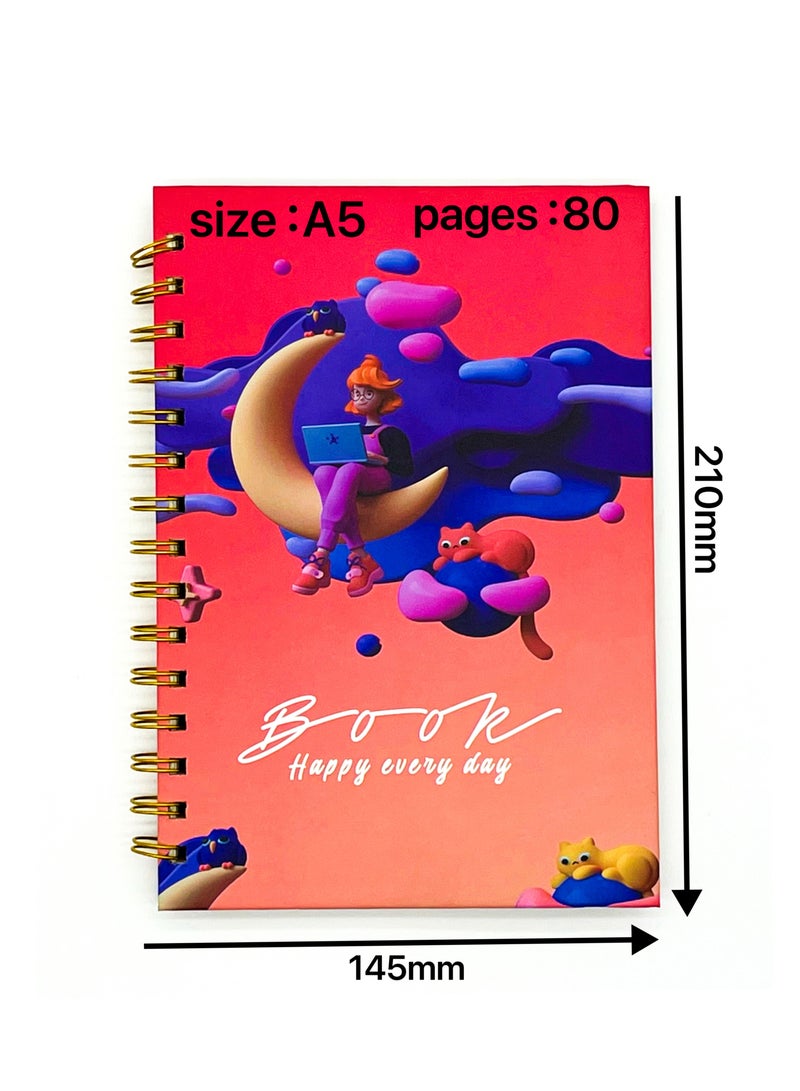 Generic 2-piece set of A5 Coil Notebook 160 Page Horizontal Grid Diary Creative Pattern Notebook Suitable for Student Office Travel Meetings Business Writing  - Image 2
