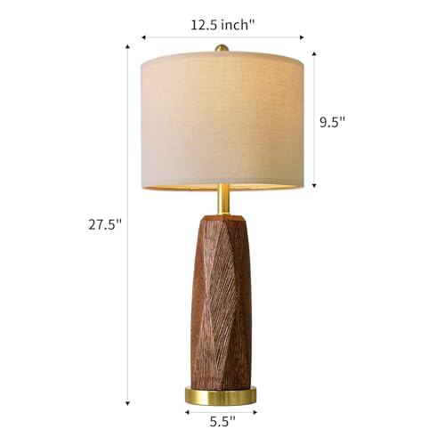 BOBOMOMO 27.5" Table Lamps Set of 2 with USB-A & USB-C Charging Ports, Wood Texture Resin Bedside Lamps with Linen Shade & Rotary Switch, Tall Nightstand Lamps for Bedroom, Living Room Office - Image 4