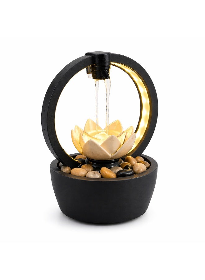 Desktop Led Water Fountain Multicolor Lotus Tabletop Mini Relaxation Fountain – Indoor Home Office Desk Decor Waterfall Fountain With Natural Water Sound 17×10×10 Cm - Image 1