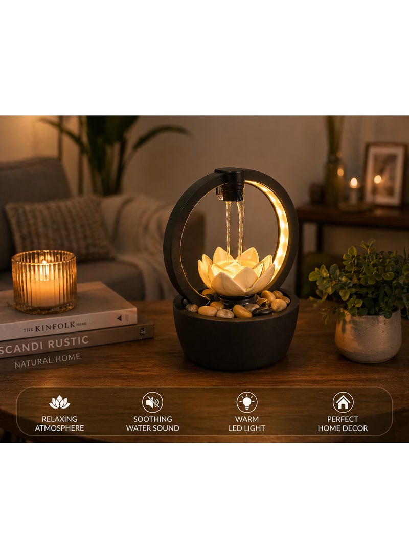 Desktop Led Water Fountain Multicolor Lotus Tabletop Mini Relaxation Fountain – Indoor Home Office Desk Decor Waterfall Fountain With Natural Water Sound 17×10×10 Cm - Image 4