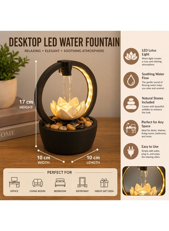 Desktop Led Water Fountain Multicolor Lotus Tabletop Mini Relaxation Fountain – Indoor Home Office Desk Decor Waterfall Fountain With Natural Water Sound 17×10×10 Cm - Image 2