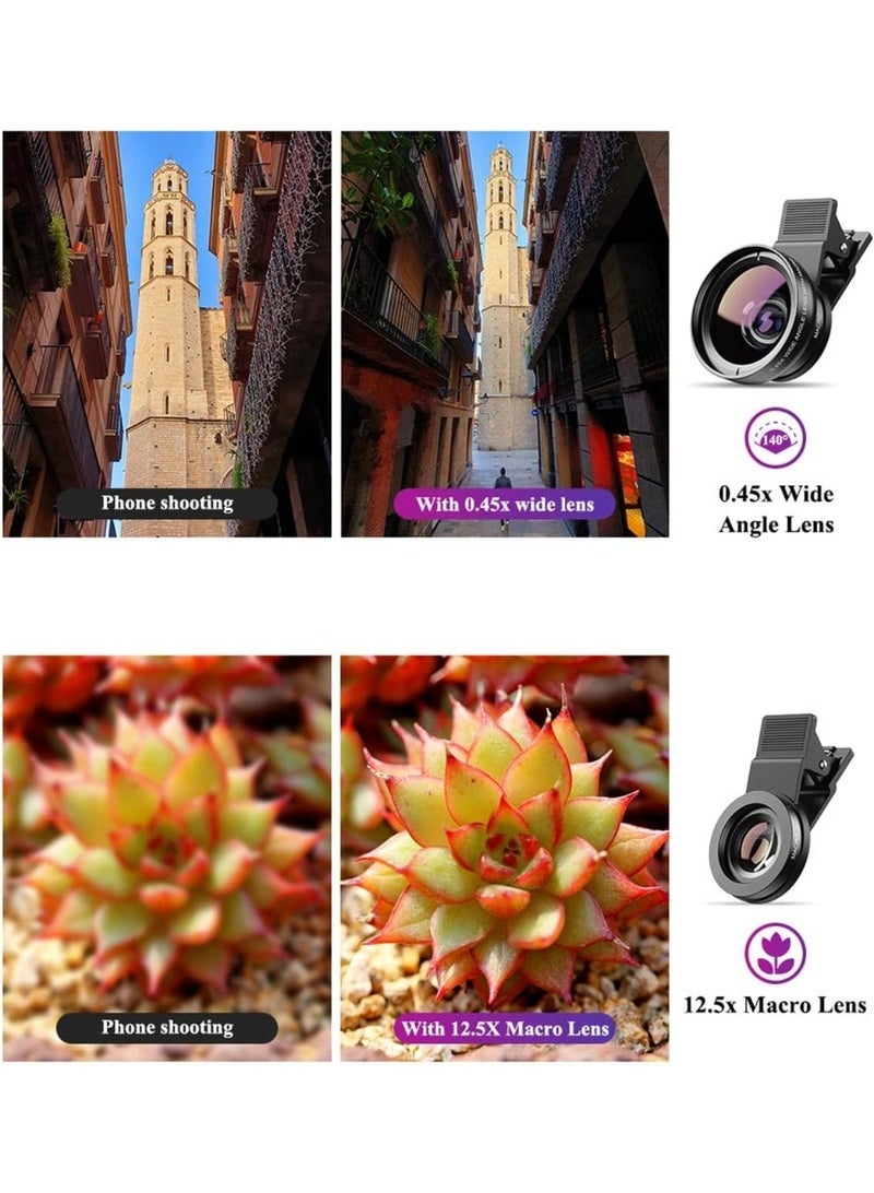 APEXEL 2-in-1 Phone Camera Lens Kit, 0.45X Wide-Angle and 12.5X Macro Clip-On Lenses with HD Optical Glass, Universal Phone Clip and Travel Pouch for Landscape and Close-Up Photos, Black - Image 2