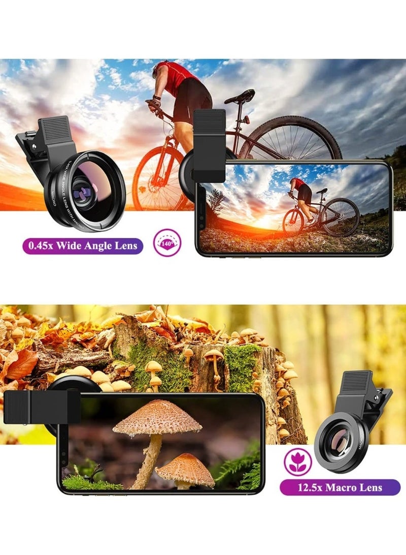 APEXEL 2-in-1 Phone Camera Lens Kit, 0.45X Wide-Angle and 12.5X Macro Clip-On Lenses with HD Optical Glass, Universal Phone Clip and Travel Pouch for Landscape and Close-Up Photos, Black - Image 3