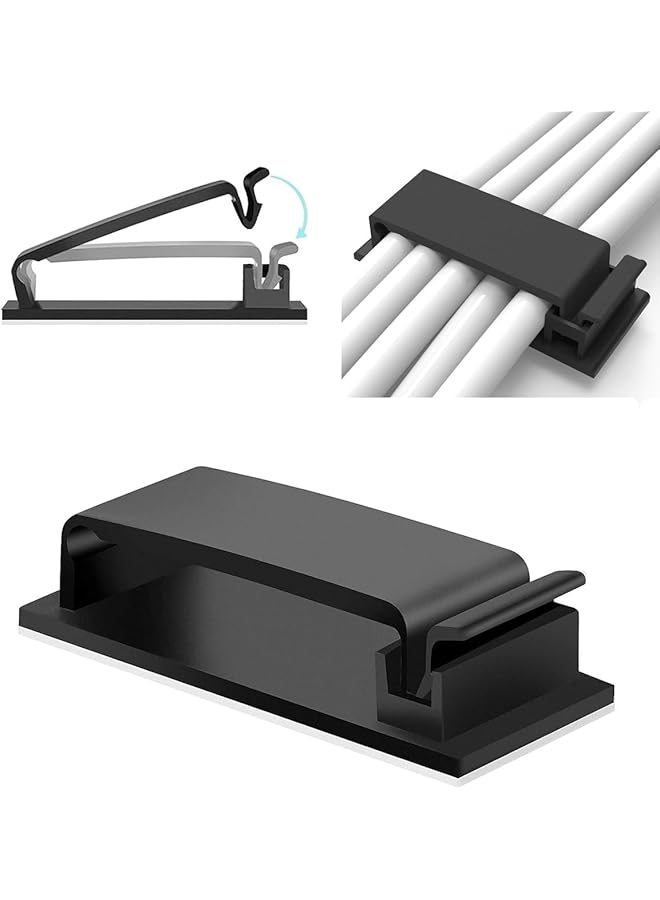 Green Tiger 50pcs Black Cable Management Clips | Self-Adhesive Organizers for TV, PC, Ethernet Cords | Desk & Home Office Wire Holders - Image 1