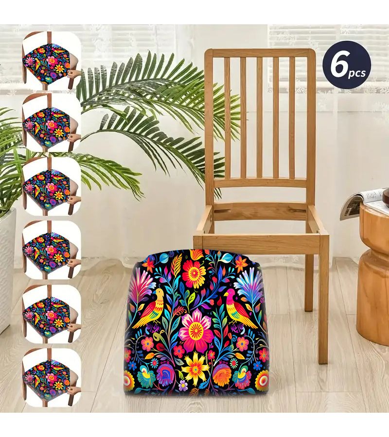 6 Pcs Elastic Cushion Covers With Ethnic Print Removable Washable Soft Seat Covers For Dining Room Living Room Office Home Decor - Image 3