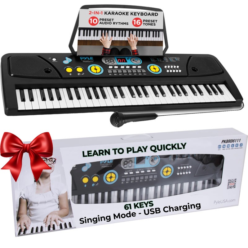 PYLE Digital Piano Kids Keyboard - Portable 61 Key Piano Keyboard, Learning Keyboard for Beginners w/ Drum Pad, Recording, Microphone, Music Sheet Stand, Built-in Speaker- 3 4 5 6 Year Old Girls, Boys - Image 1