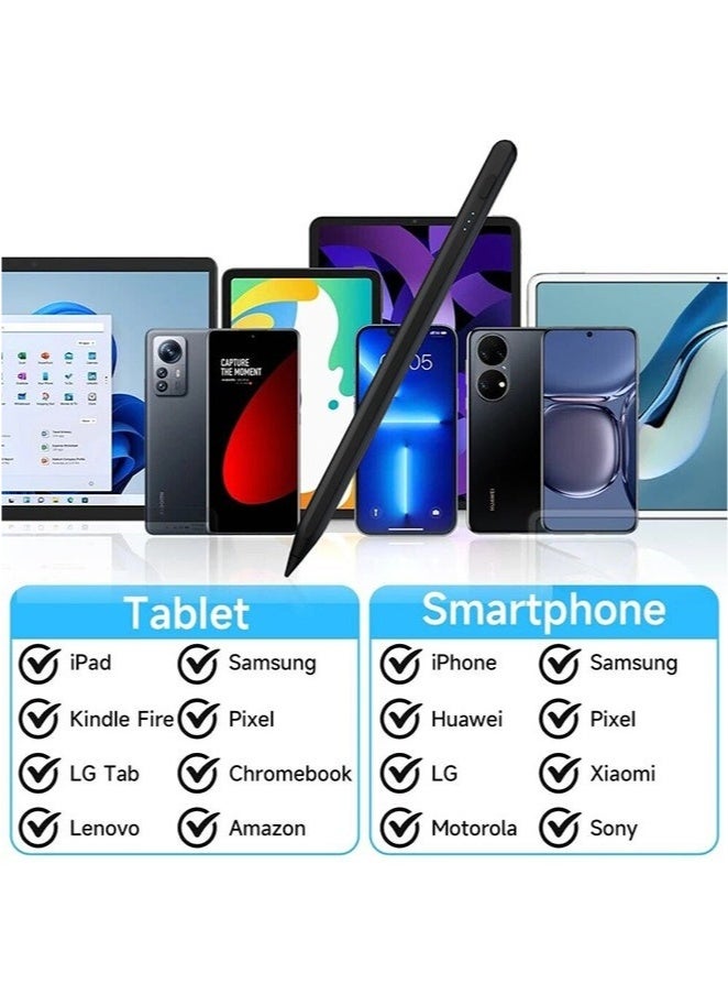Universal Stylus Pen for Apple & Android Devices, Compatible with iPhones, iPads, Samsung, Huawei, Xiaomi, and More, Precision Writing, No Bluetooth or App Required, with 1 Pen Tip + Charging Cable + Manual – Black - Image 5