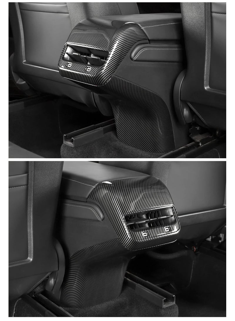 KASTWAVE غطاء فتحة مكيف الهواء الخلفية لسيارة Tesla Model 3 Model Y، غطاء واقي مضاد للركل من ألياف الكربون اللامعة لملحقات Tesla Model 3 / Y - Image 1