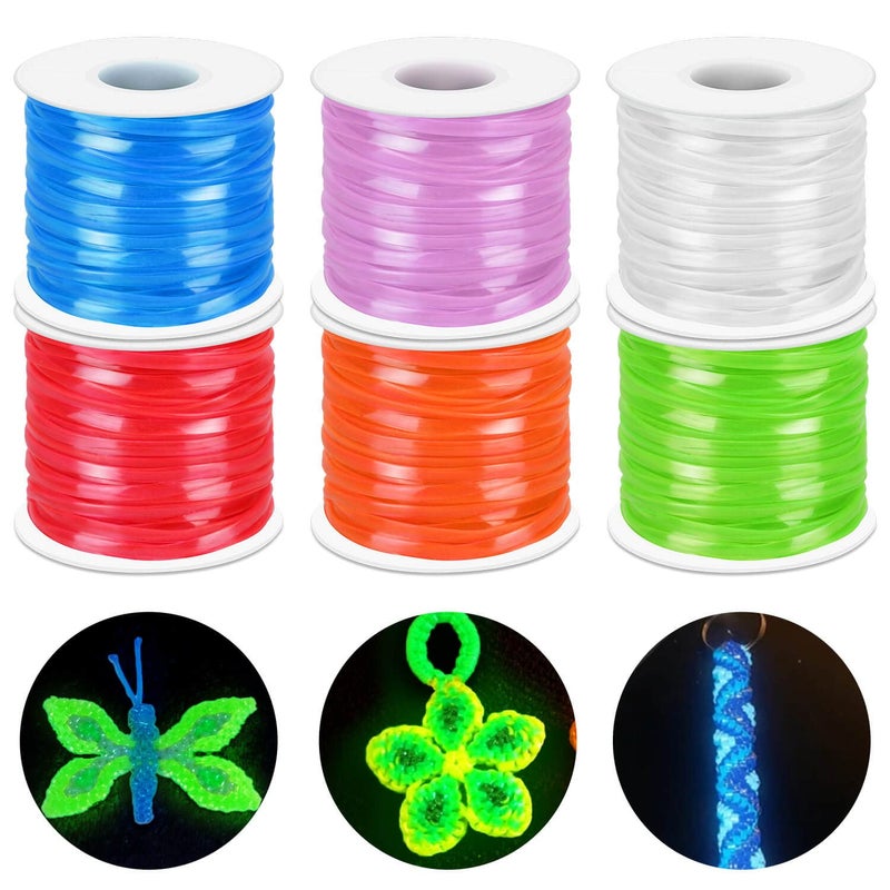 Lanyard String Kit Cridoz 6Pack Glow in Dark Plastic Lacing Cord Gimp String Lanyard Weaving Kit for Boondoggle Bracelets Keychains Crafts
