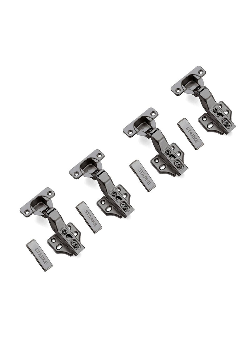 STARKE Pack of 4 Inset Soft Close Fast Mounted 1 Section Force Buffering Hinge - Silver, 105 Degree Opening Angle, 14-22 mm Application, Protective Cover & Screws included.  - Image 1