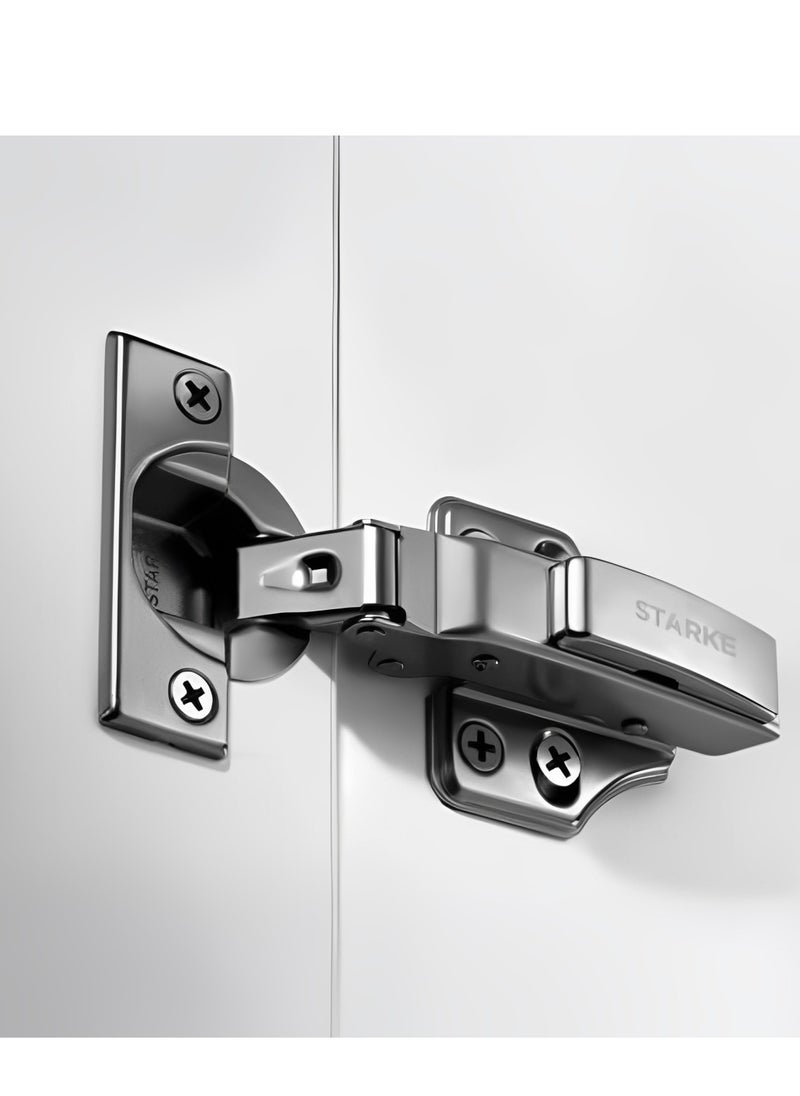 STARKE Pack of 4 Inset Soft Close Fast Mounted 1 Section Force Buffering Hinge - Silver, 105 Degree Opening Angle, 14-22 mm Application, Protective Cover & Screws included.  - Image 3