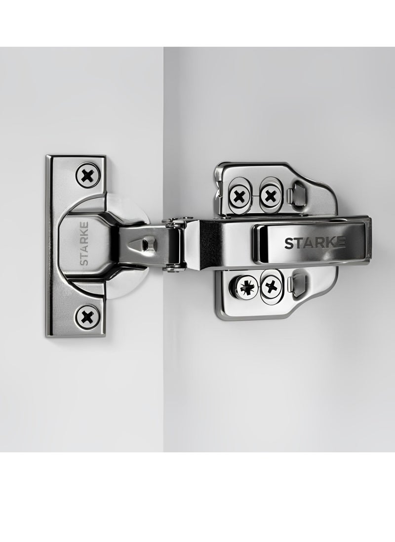 STARKE Pack of 4 Inset Soft Close Fast Mounted 1 Section Force Buffering Hinge - Silver, 105 Degree Opening Angle, 14-22 mm Application, Protective Cover & Screws included.  - Image 4