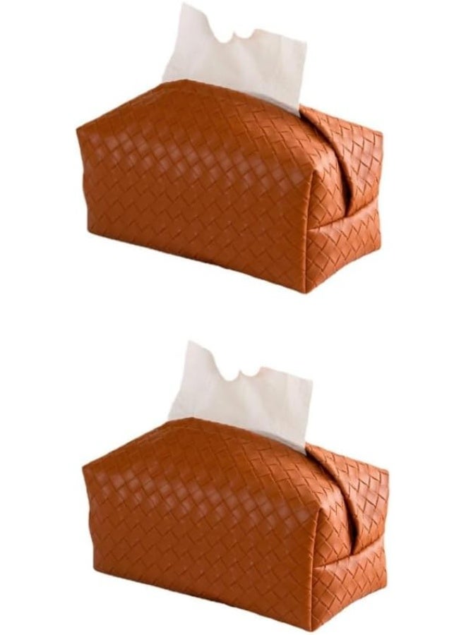 Beauenty 2PCS PU Leather Tissue Box Cover for Living Room, Tissue Holder for Bathroom Bedroom Office, Facial Tissue Case for Home (Dark brown) - Image 1