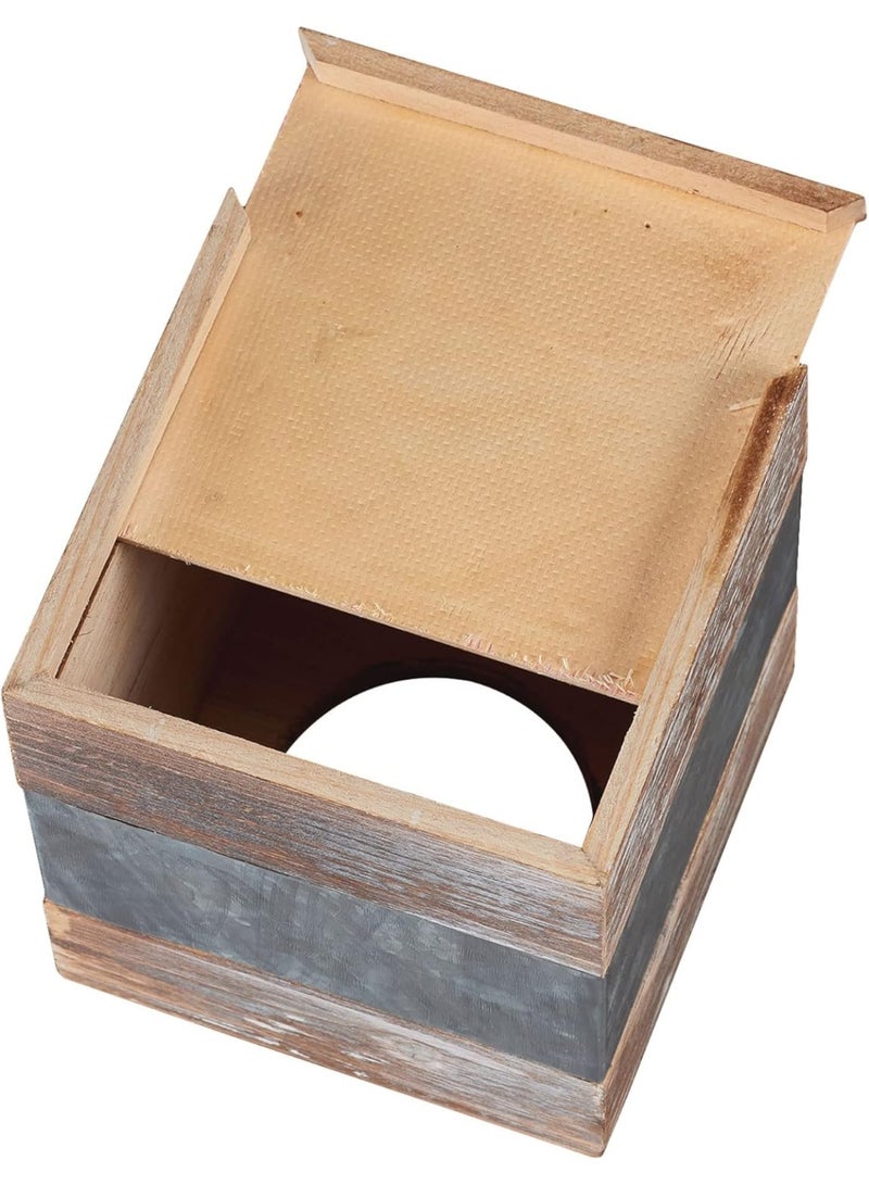 Barnyard Designs Rustic Metal and Distressed Wood Square Tissue Box Cover - Decorative Bathroom Facial Tissue Box Holder Farmhouse Country Decor 6â€ x 6â€ - Image 1