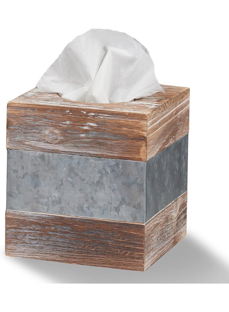 Barnyard Designs Rustic Metal and Distressed Wood Square Tissue Box Cover - Decorative Bathroom Facial Tissue Box Holder Farmhouse Country Decor 6â€ x 6â€ - Image 3