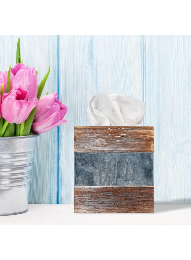 Barnyard Designs Rustic Metal and Distressed Wood Square Tissue Box Cover - Decorative Bathroom Facial Tissue Box Holder Farmhouse Country Decor 6â€ x 6â€ - Image 4