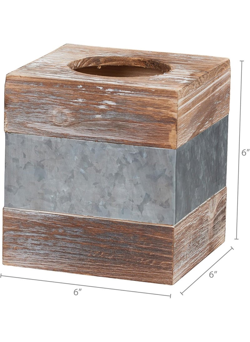 Barnyard Designs Rustic Metal and Distressed Wood Square Tissue Box Cover - Decorative Bathroom Facial Tissue Box Holder Farmhouse Country Decor 6â€ x 6â€ - Image 2