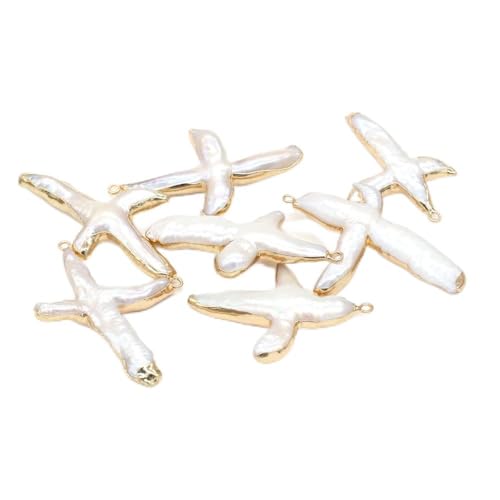 LE SKY 4 Pcs Natural Pearl Pendants Irregular Cross Shape Cultured Freshwater White Baroque Pearl Charms for Jewelry Making Gift - Image 1