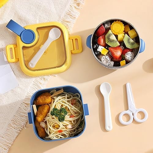 wolpin 1 Pc Lunch Box for Kids with Spoon & Scissor Leak Proof Tiffin Box for Boys, Girls, School & Office, Lunch Box for Kids Microwave Safe, Cartoon 800 ML Blue (Food Grade PP Plastic) - Image 1