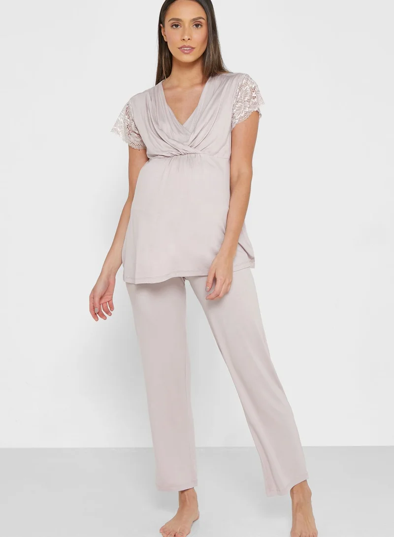 Catherine Lace Detail Top & Pyjama Set