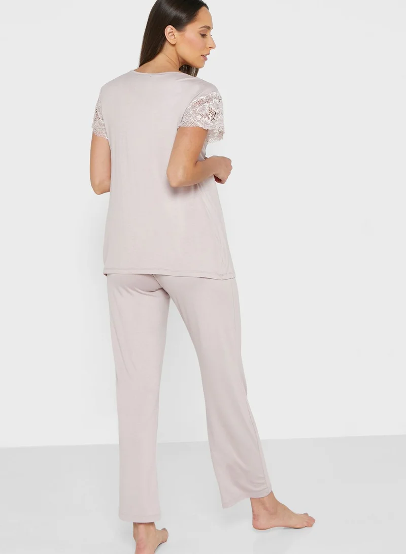 Catherine Lace Detail Top & Pyjama Set
