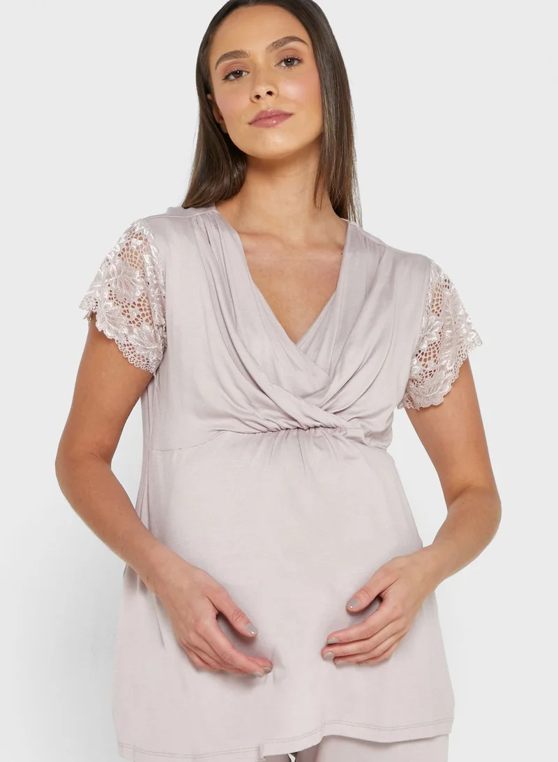 Catherine Lace Detail Top & Pyjama Set