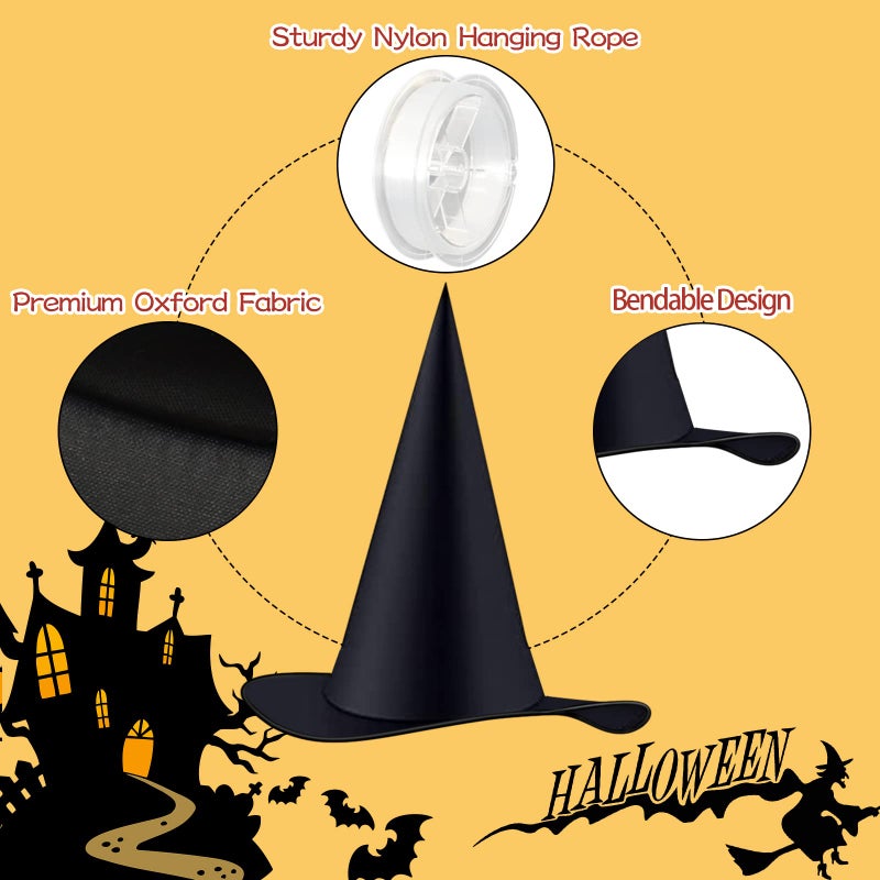 Legigo 12 PCS Halloween Decorations Witch Hat- Hanging Witch Hats Decorations with Rope, Black Witches Hat Costume Accessory for Halloween Party Decor Floating Indoor Outdoor Porch - Image 3