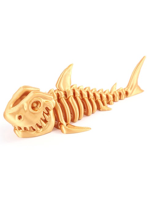 Gold 3d Printed Shark Joint Animation Creative Decompression Toy Decorative Ornaments