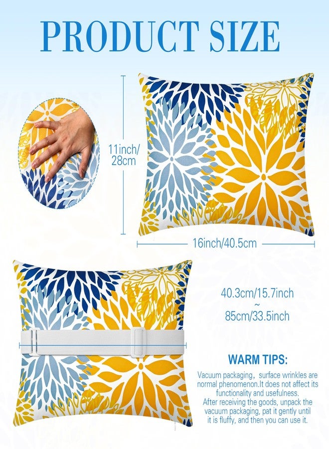 Lineshading 4 Pcs Chaise Lounge Pillow with Strap Outdoor Waterproof Pool Chair Neck Headrest Pillows with Adjustable Elastic Band for Beach Patio Chair Recliner(Yellow,Floral) - Image 2