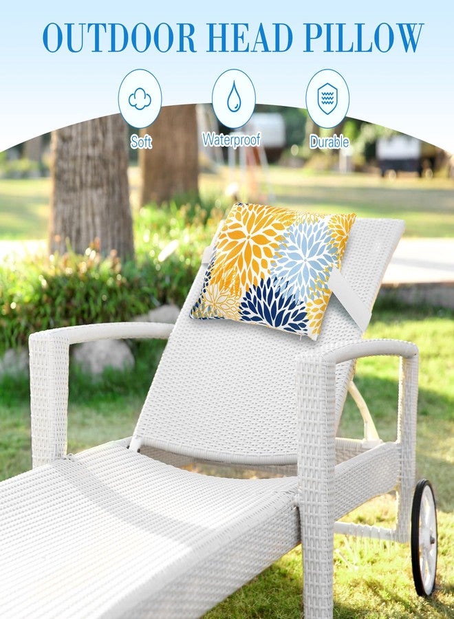 Lineshading 4 Pcs Chaise Lounge Pillow with Strap Outdoor Waterproof Pool Chair Neck Headrest Pillows with Adjustable Elastic Band for Beach Patio Chair Recliner(Yellow,Floral) - Image 4