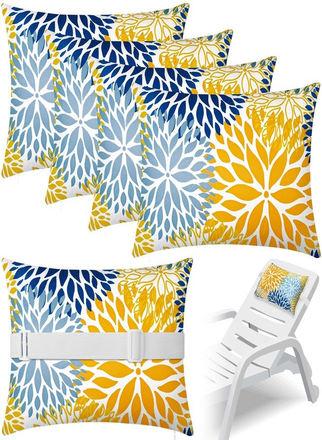 Lineshading 4 Pcs Chaise Lounge Pillow with Strap Outdoor Waterproof Pool Chair Neck Headrest Pillows with Adjustable Elastic Band for Beach Patio Chair Recliner(Yellow,Floral) - Image 1