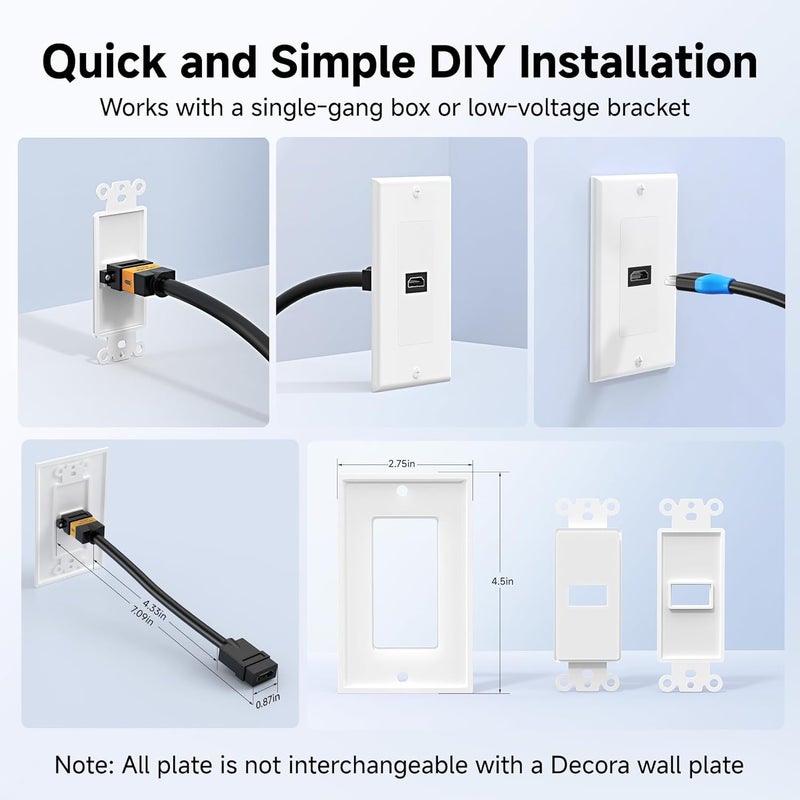CableMatters 2-Pack 1-Port HDMI Wall Plate in White (4K UHD, ARC, and Ethernet Pass-Thru Support) - Image 5