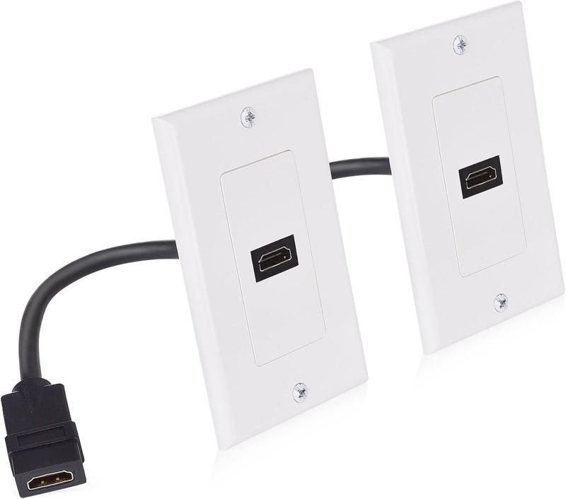 CableMatters 2-Pack 1-Port HDMI Wall Plate in White (4K UHD, ARC, and Ethernet Pass-Thru Support) - Image 1