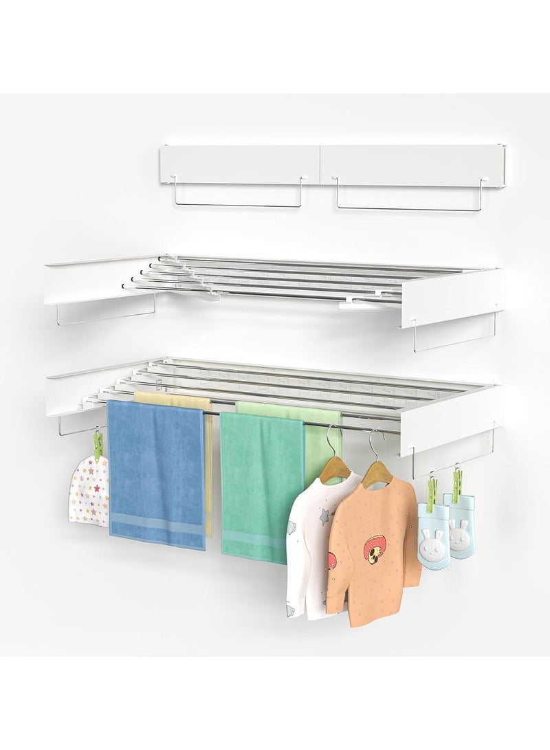بيوينتي رف تجفيف الملابس,رف تجفيف الجدار,رف تجفيف قابلة للطي لغسيل الملابس,رف الملابس القابل للطي,رف الملابس,قابل للسحب,رف المجفف القابل للطي,رف الجدار المعلق (الأبيض) - Image 1