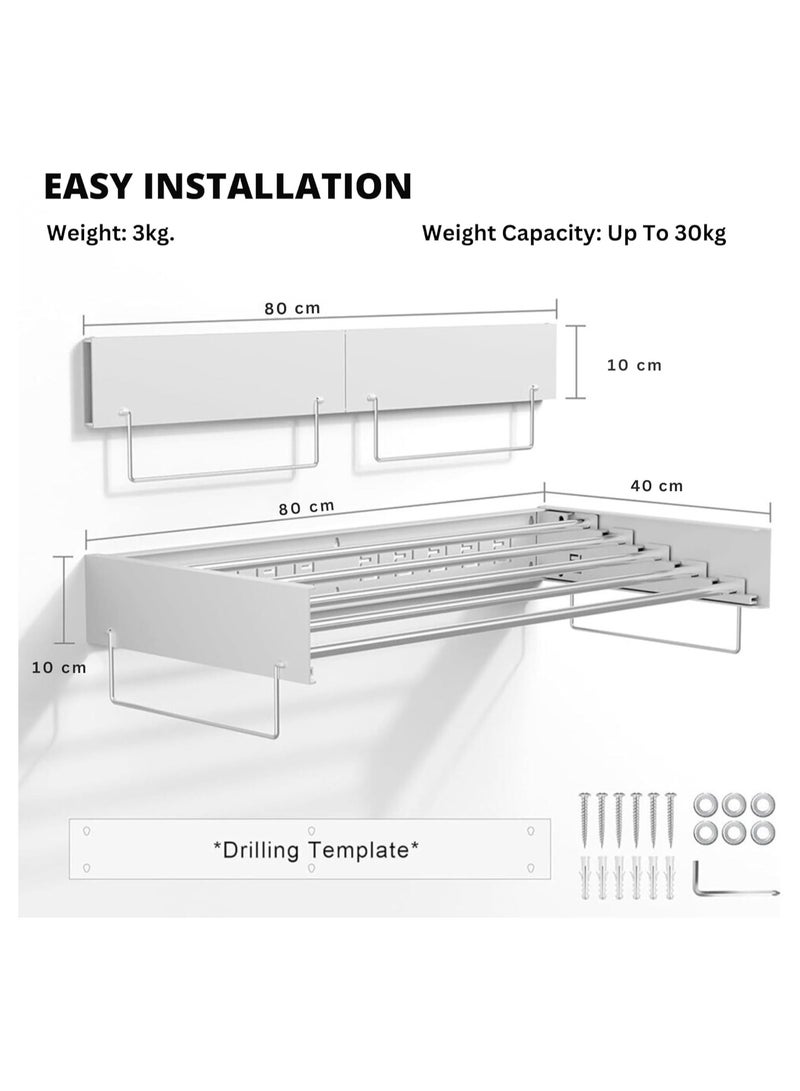 بيوينتي رف تجفيف الملابس,رف تجفيف الجدار,رف تجفيف قابلة للطي لغسيل الملابس,رف الملابس القابل للطي,رف الملابس,قابل للسحب,رف المجفف القابل للطي,رف الجدار المعلق (الأبيض) - Image 2