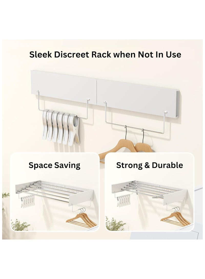 بيوينتي رف تجفيف الملابس,رف تجفيف الجدار,رف تجفيف قابلة للطي لغسيل الملابس,رف الملابس القابل للطي,رف الملابس,قابل للسحب,رف المجفف القابل للطي,رف الجدار المعلق (الأبيض) - Image 4