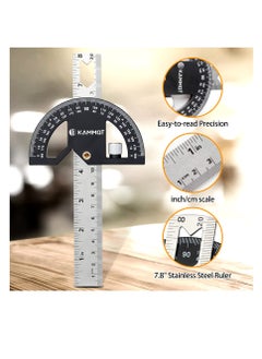 Excefore Protractor Angle Finder, Protractor for Woodworking, 8-Inch Adjustable Stainless Steel Angle Ruler, Angle Measuring Tool with 0-180 Degrees, for Woodworking, Metalworking, Construction  - Image 2