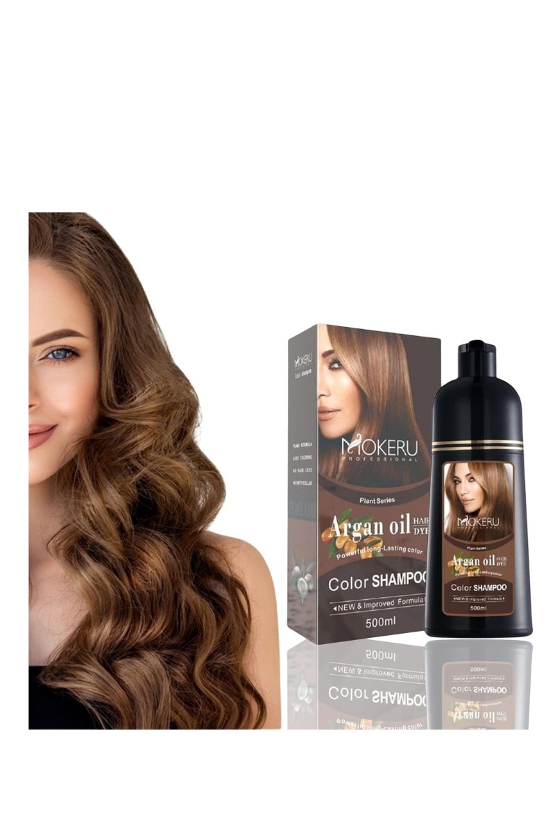 Mokeru Professional Mokeru Argan Oil Hair Color Shampoo 500ML, Natural Black Dye Hair Shampoo - Image 2