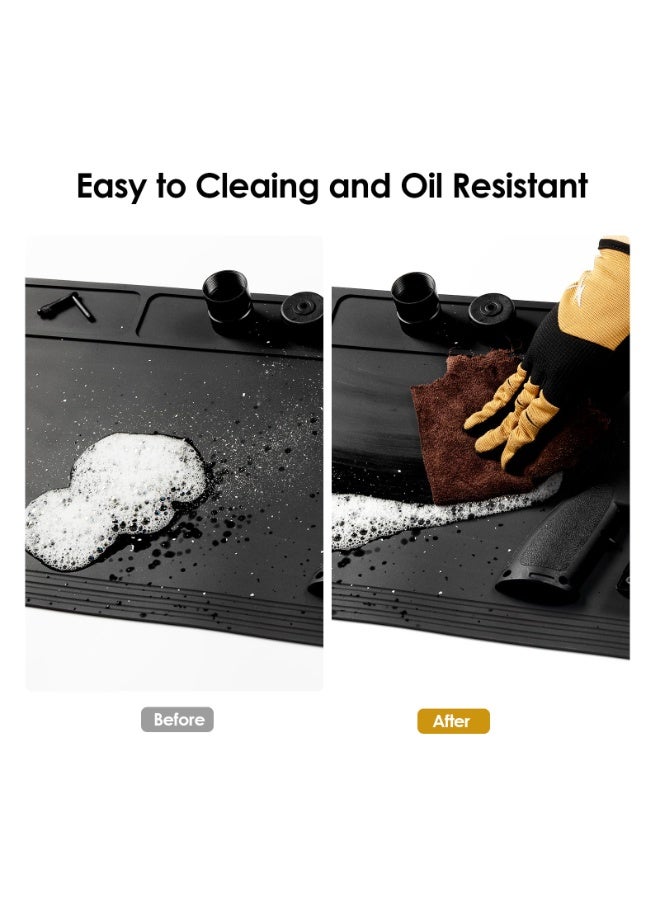 SYOSI Cleaning Mat with Magnetic Dots, Universal Cleaning Mat, Cleaning Stand for Cleaning, Non-Slip Oil Resistant Waterproof Ruggedized Stitched Edge Cleaning Mats, Rubber Mat Repair Workbench Mat - Image 5