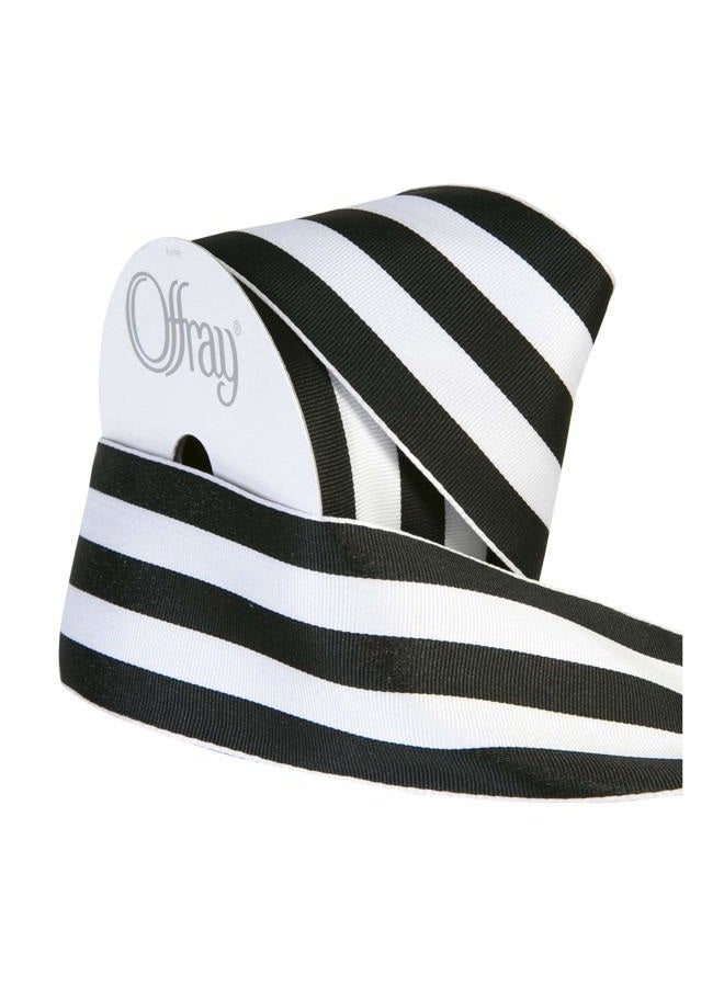 Berwick Offray 140640 2.5" Wide Wired Edge Carnival Grosgrain Ribbon, 25 Yards, Black and White Stripe Pattern - Image 2