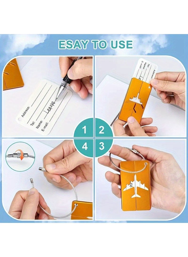 Mmmon Luggage Accessory Set 4 Pack Adjustable Suitcase Straps and 2 Pack Metal Luggage Tags, Straps and Luggage Tags fit Most Luggage (Orange) - Image 3