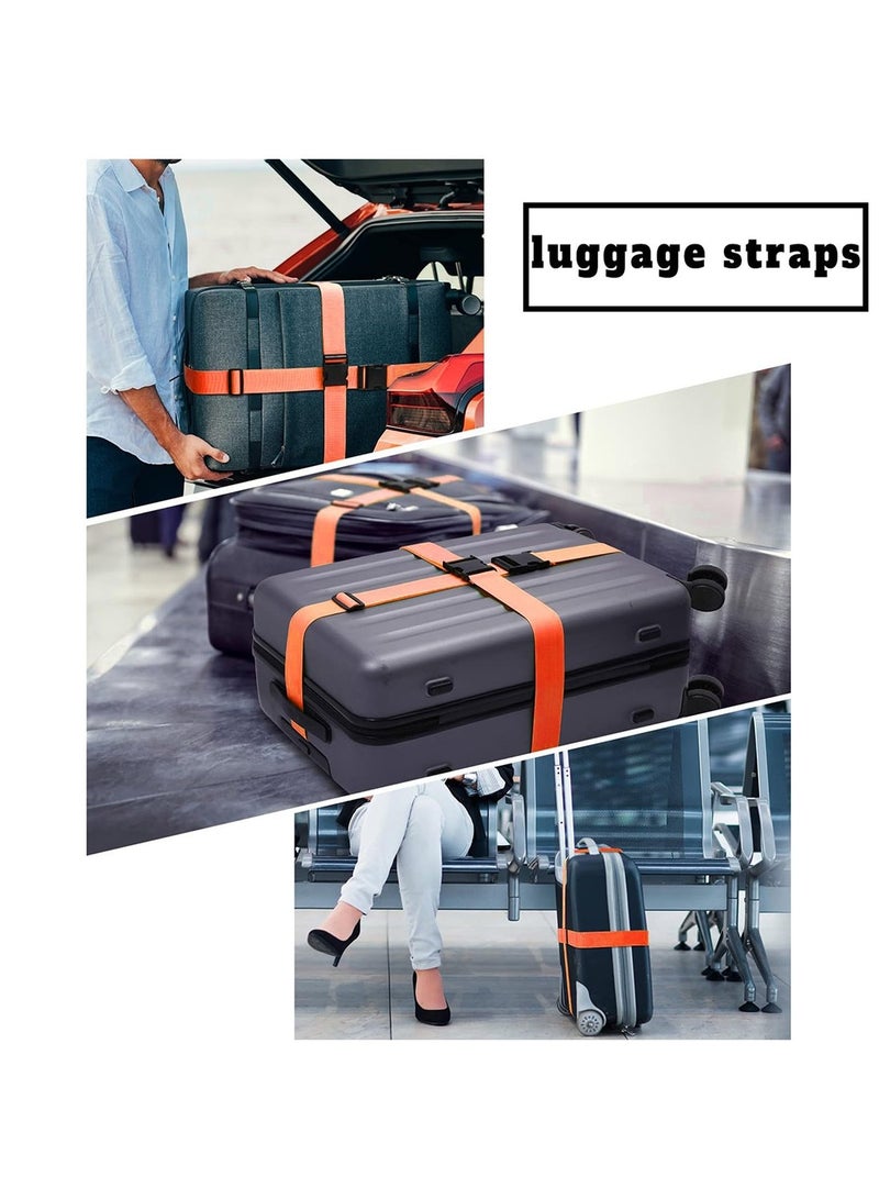 Mmmon Luggage Accessory Set 4 Pack Adjustable Suitcase Straps and 2 Pack Metal Luggage Tags, Straps and Luggage Tags fit Most Luggage (Orange) - Image 5
