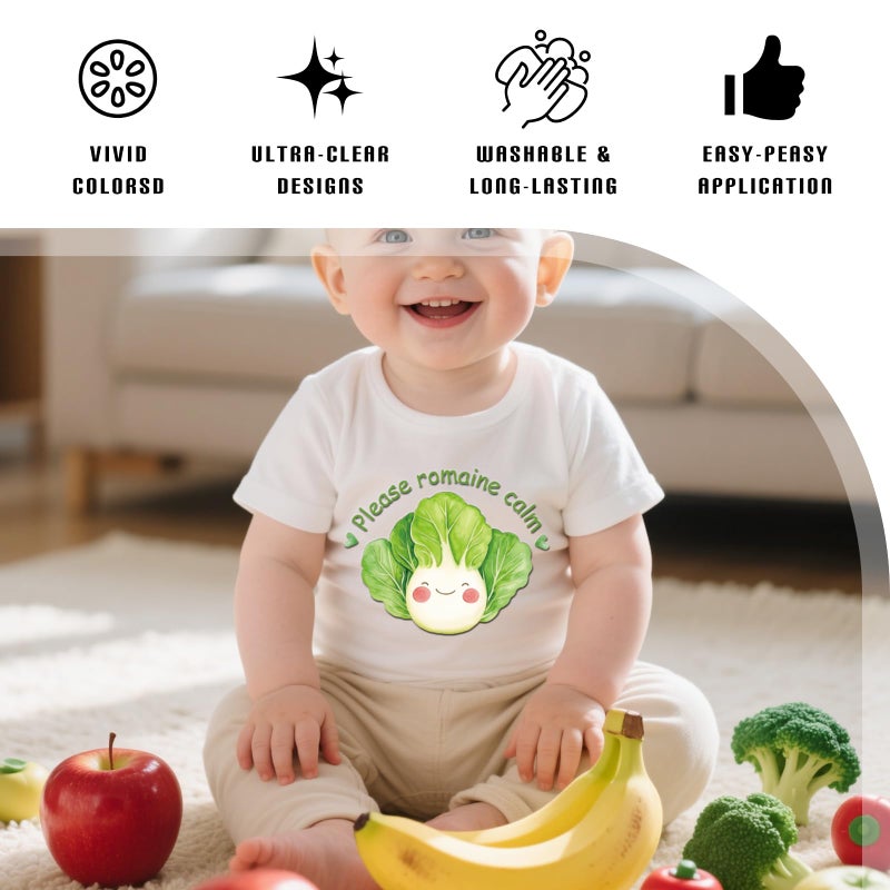 Dazoratix Baby Iron on Transfers - 20 Sheets Cute Locally Grown DTF Ready to Press Heat Patches for Onesies Vinyl Bulk Veggin Decals for T Shirts Bodysuit Bibs Baby Shower Decorations Bag DIY Crafts - Image 3