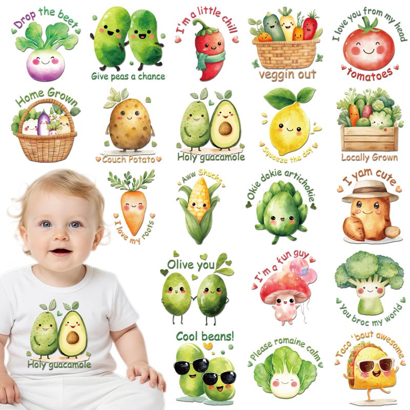 Dazoratix Baby Iron on Transfers - 20 Sheets Cute Locally Grown DTF Ready to Press Heat Patches for Onesies Vinyl Bulk Veggin Decals for T Shirts Bodysuit Bibs Baby Shower Decorations Bag DIY Crafts - Image 1