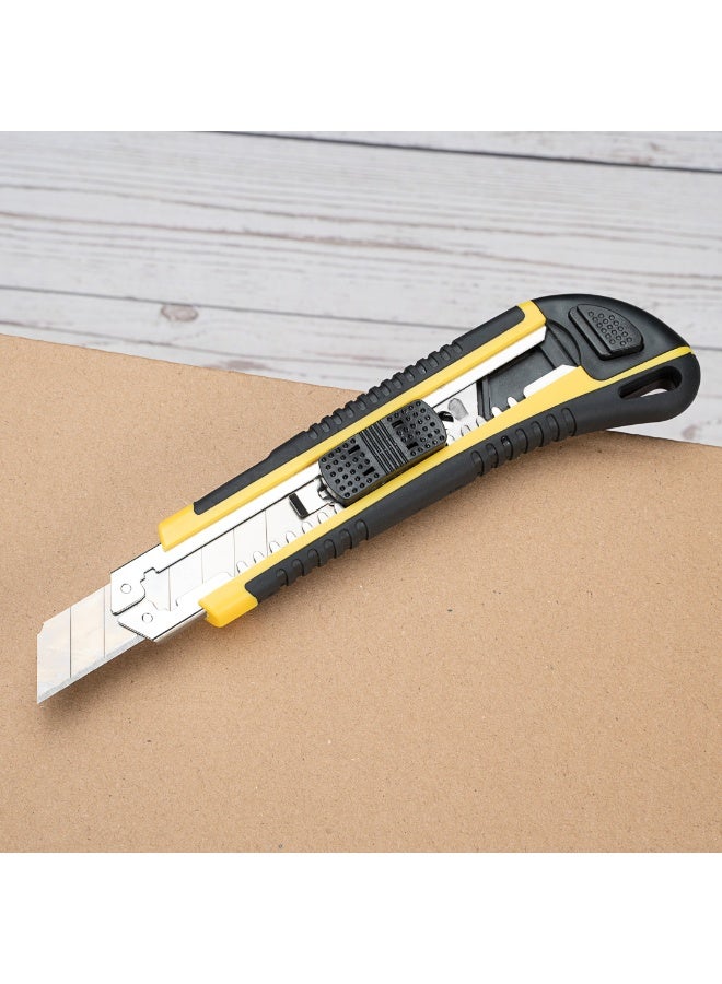 Restaurantware Handy Tek 6.7 Inch Utility Knives, 4 Heavy Duty Box Knives - Retractable, Built-In Lock, Yellow Plastic Box Cutters, Sharp Blade, For Opening Boxes And Packages  - Image 4