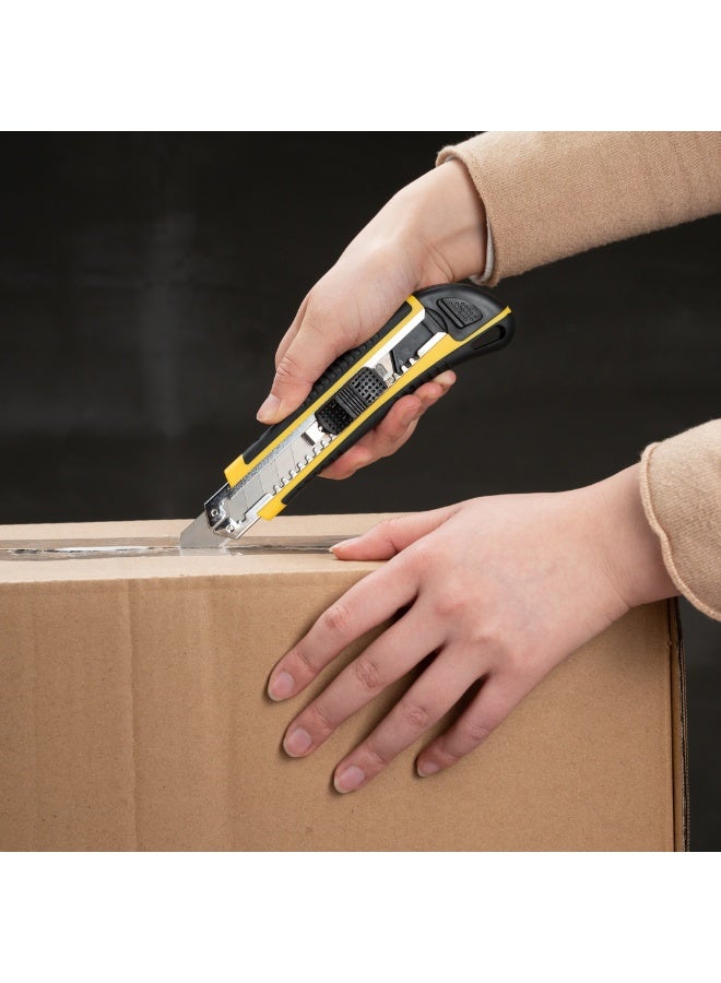 Restaurantware Handy Tek 6.7 Inch Utility Knives, 4 Heavy Duty Box Knives - Retractable, Built-In Lock, Yellow Plastic Box Cutters, Sharp Blade, For Opening Boxes And Packages  - Image 5